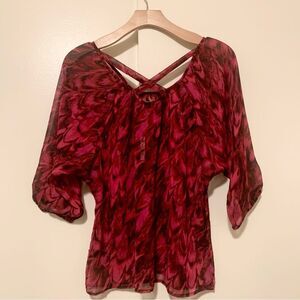 NWT Express Red Pink Print Criss Cross Back Blouse